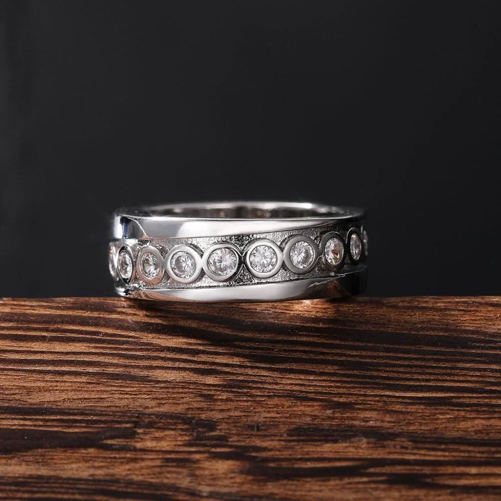 😍925 Sterling Silver Plated Inlaid Eternity CZ Fashion Ring for Women, L060